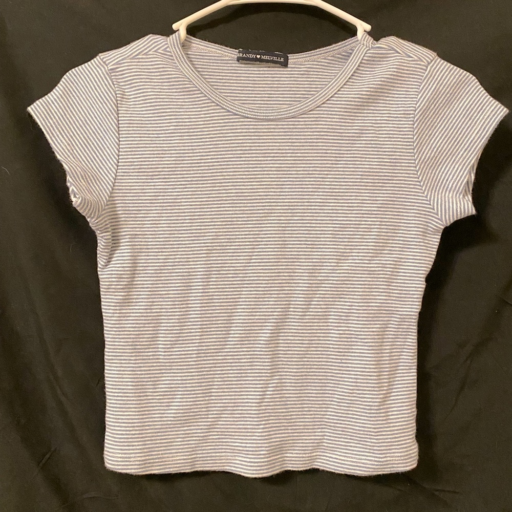 COPY - Brandy Melville crop top size small tee, blue and white striped..